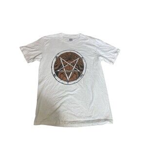 Metal Men's Shirt Size Medium Cotton White with Pentagram